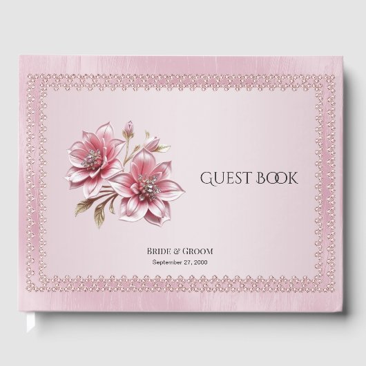 Moderne rosa Blumen Gästebuch (Vorderseite)
