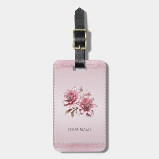 Moderne rosa Blumen Gepäckanhänger (Vorderseite vertikal)