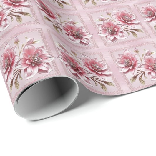 Moderne rosa Blumen Geschenkpapier (Rolleneckpunkt)
