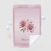 Moderne rosa Blumen Golfhandtuch (Insitu)