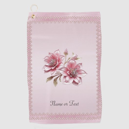 Moderne rosa Blumen Golfhandtuch (Vorderseite)