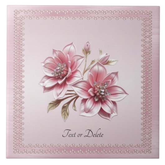 Moderne rosa Blumen Keramikfliese (Vorderseite)