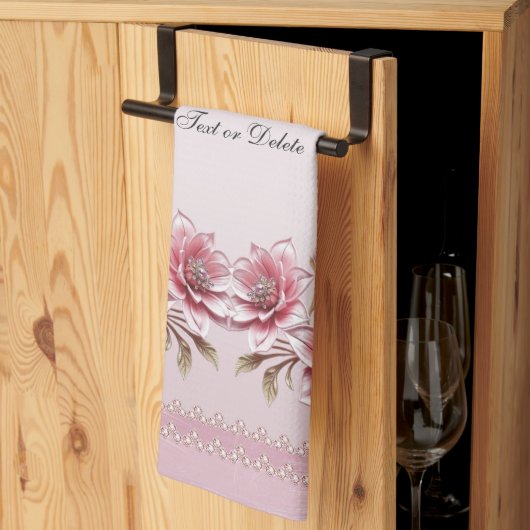 Moderne rosa Blumen Küchenhandtuch Geschirrtuch (Drittel gefaltet)