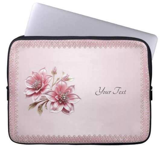Moderne rosa Blumen Laptop-Hülle Laptopschutzhülle (Vorderseite)
