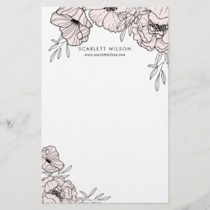 Moderne rosa Blumen personalisierte Korrespondenz Briefpapier