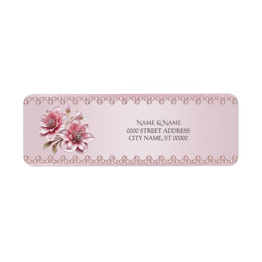 Moderne rosa Blumen Rücksende-Adressetikett (Vorne)