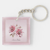 Moderne rosa Blumen Schlüsselanhänger (Rückseite)