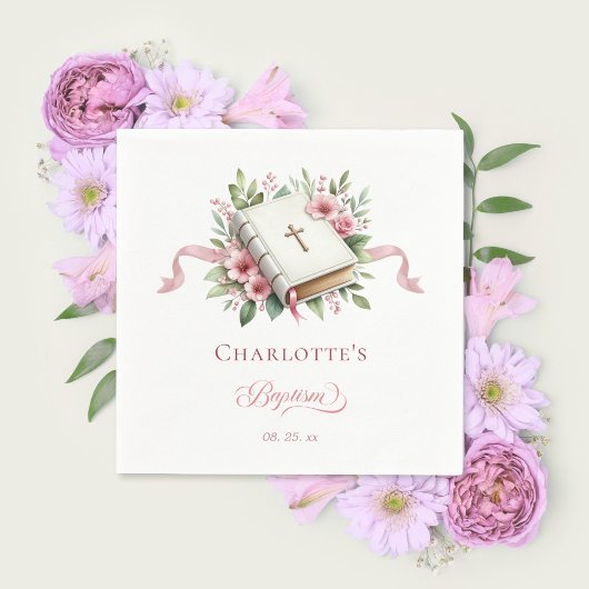 Moderne rosa Blumen-Tauf-Papier-Serviette Serviette