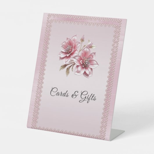 Moderne rosa Blumen Tischschilder Sockelschild (Vorderseite)