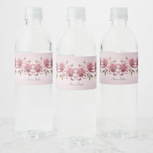 Moderne rosa Blumen Wasserflaschenetikett