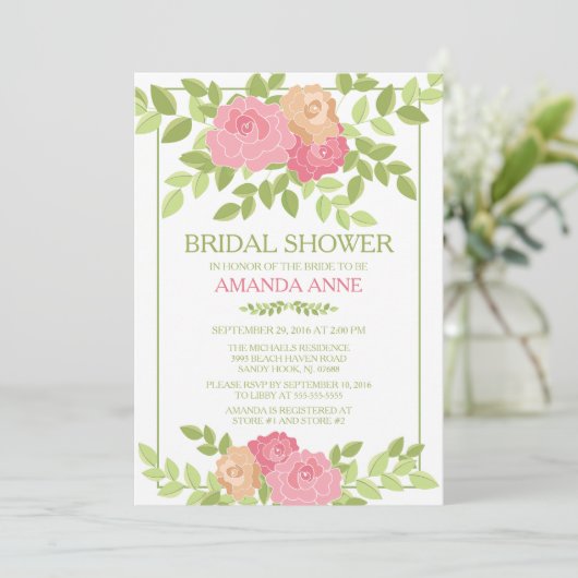 Moderne rosa Blumendusche Einladung (Stehend Vorderseite)