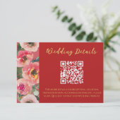 Moderne rosa Blumengrenze Chinesische Hochzeit QR- Begleitkarte (Stehend Vorderseite)
