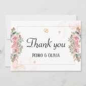 Moderne rosa Blumenhochzeit Dankeskarte (Vorderseite)