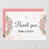 Moderne rosa Blumenhochzeit Dankeskarte (Vorne/Hinten)