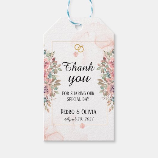 Moderne rosa Blumenhochzeit Geschenkanhänger (Vorderseite)