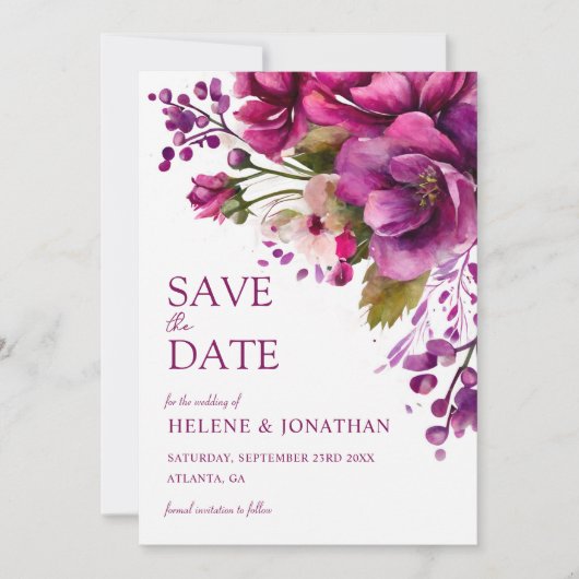 Moderne rosa Blumenhochzeit Save The Date (Vorderseite)