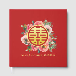 Moderne rosa Blumenkranz chinesische Hochzeit Gästebuch