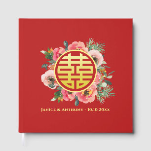 Moderne rosa Blumenkranz chinesische Hochzeit Gästebuch