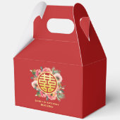 Moderne rosa Blumenkranz chinesische Hochzeit Geschenkschachtel (Vorderseite)