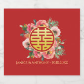 Moderne rosa Blumenkranz chinesische Hochzeit Schaumweinetikett (Einzelnes Label)