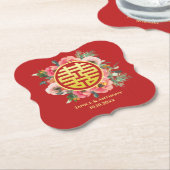 Moderne rosa Blumenkranz chinesische Hochzeit Untersetzer (angewinkelt)