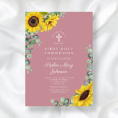 Moderne rosa Blumenkreuz Erste Kommune Einladung