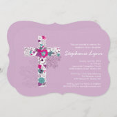 Moderne rosa Blumenquermädchen-Taufe-Einladung Einladung (Vorne/Hinten)