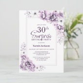 Moderne rosa Blumenüberraschung 30. Geburtstag Par Einladung (Stehend Vorderseite)