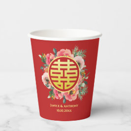 Moderne rosa Blumenzeremonie chinesischer Hochzeit Pappbecher