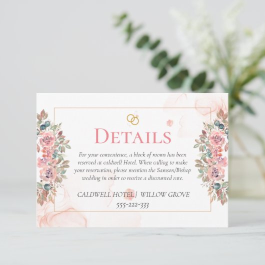 Moderne Rosa Blumenzettel Begleitkarte (Stehend Vorderseite)