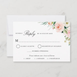 moderne rosa Blush-Blumen-Menüauswahl-RSVP-Karte RSVP Karte
