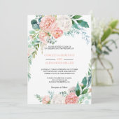 Moderne rosa Blush Tropical Floral Hochzeit Einladung (Stehend Vorderseite)