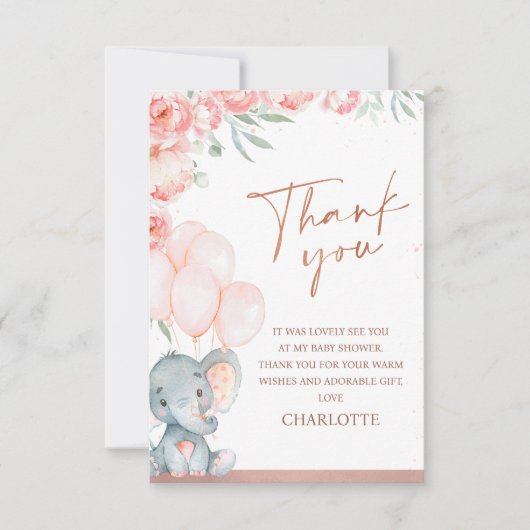 Moderne rosa Blütendusche Dankeskarte (Vorderseite)