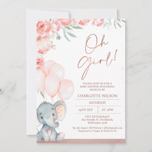 Moderne rosa Blütendusche Einladung (Vorderseite)