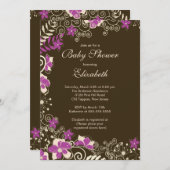 Moderne rosa Blütenfeder-Babydusche Einladung (Vorne/Hinten)