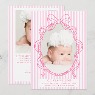 Moderne rosa Bogenrahmen-Streifen-Foto-Baby-Geburt Ankündigung