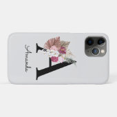 Moderne rosa Boho-Mädchen-Blumeninitiale A Case-Mate iPhone Hülle (Rückseite (Horizontal))