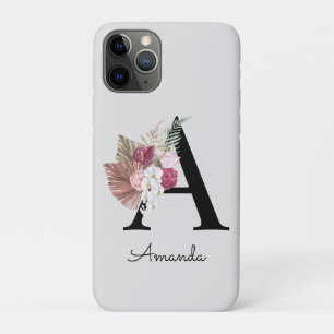 Moderne rosa Boho-Mädchen-Blumeninitiale A Case-Mate iPhone Hülle