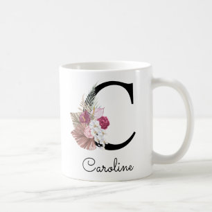 Moderne rosa Boho-Mädchen-Blumeninitiale C Kaffeetasse