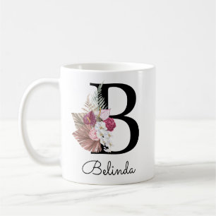 Moderne rosa Boho-Mädchen-Blumeninitialen B Kaffee Kaffeetasse