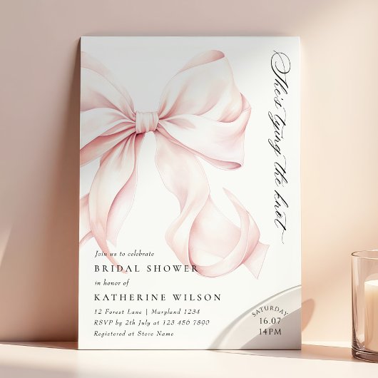Moderne rosa Bow Bridal Dusche Einladung