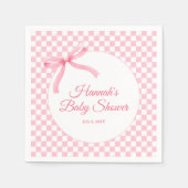 Moderne rosa Bow Checkered Baby Dusche Napkins Serviette (Vorderseite)