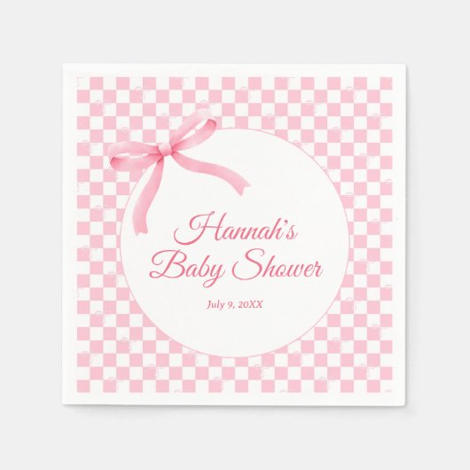Moderne rosa Bow Checkered Baby Dusche Napkins Serviette (Vorderseite)