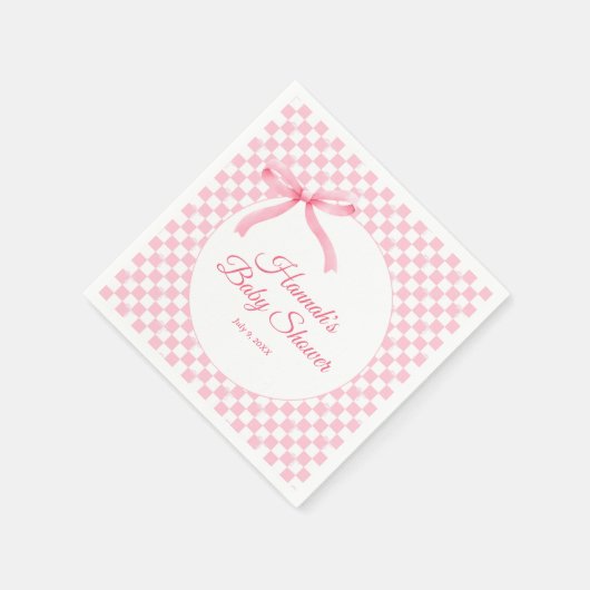 Moderne rosa Bow Checkered Baby Dusche Napkins Serviette (Ecke)