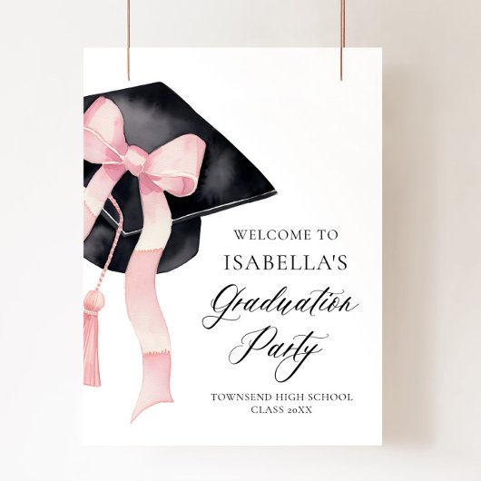 Moderne rosa Bow Coquette Graduation Cap Willkomme Poster