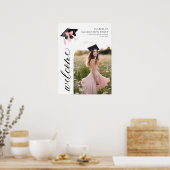 Moderne rosa Bow Coquette Graduation Cap Willkomme Poster (Küche)