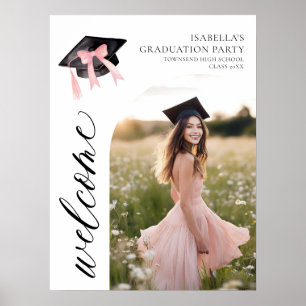 Moderne rosa Bow Coquette Graduation Cap Willkomme Poster