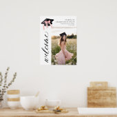 Moderne rosa Bow Coquette Graduation Cap Willkomme Poster (Küche)