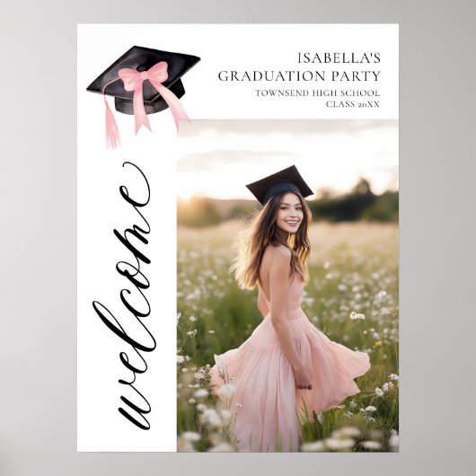 Moderne rosa Bow Coquette Graduation Cap Willkomme Poster (Vorne)