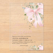 Moderne rosa Bow-Liebe im blutblühenden Brautparty Acryleinladungen (Vorderseite)